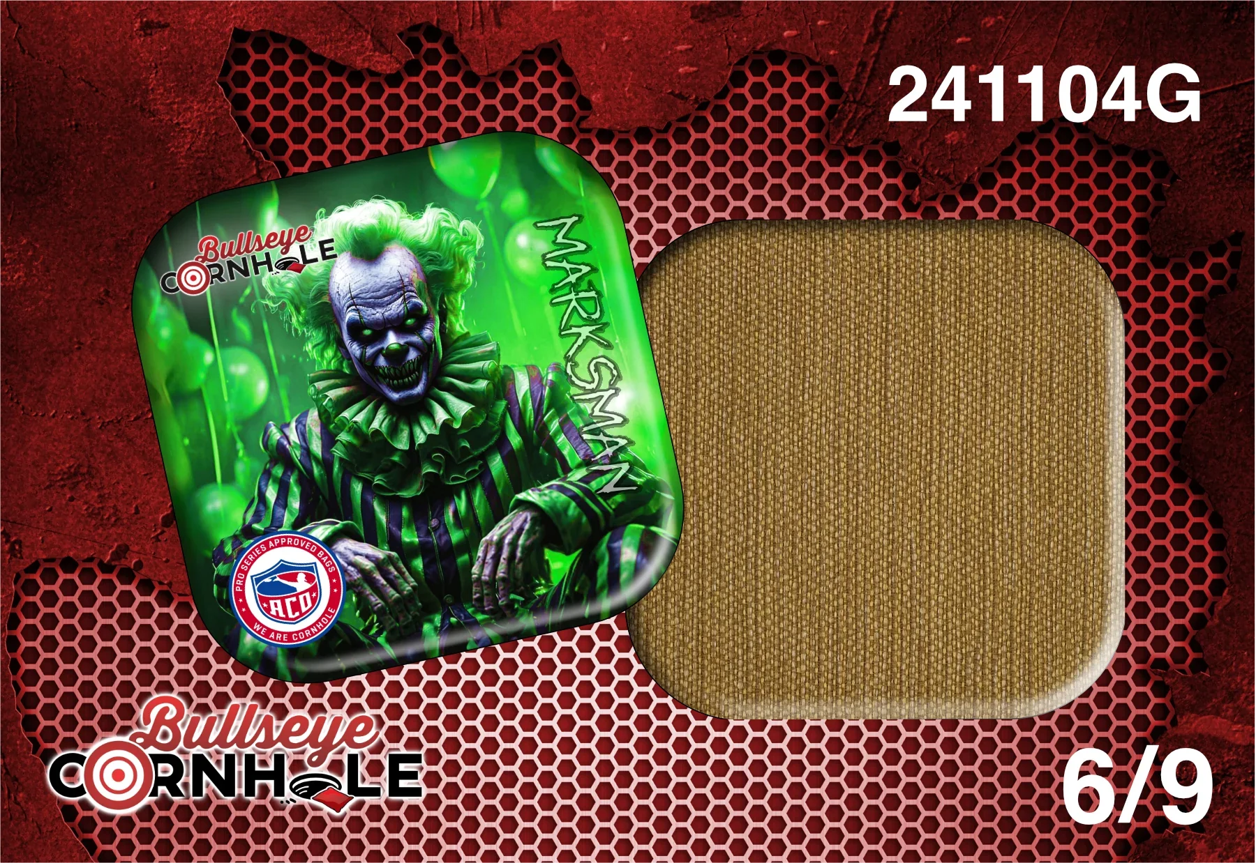 Creepy Clown Green design on Marksman bag with Gold slow side