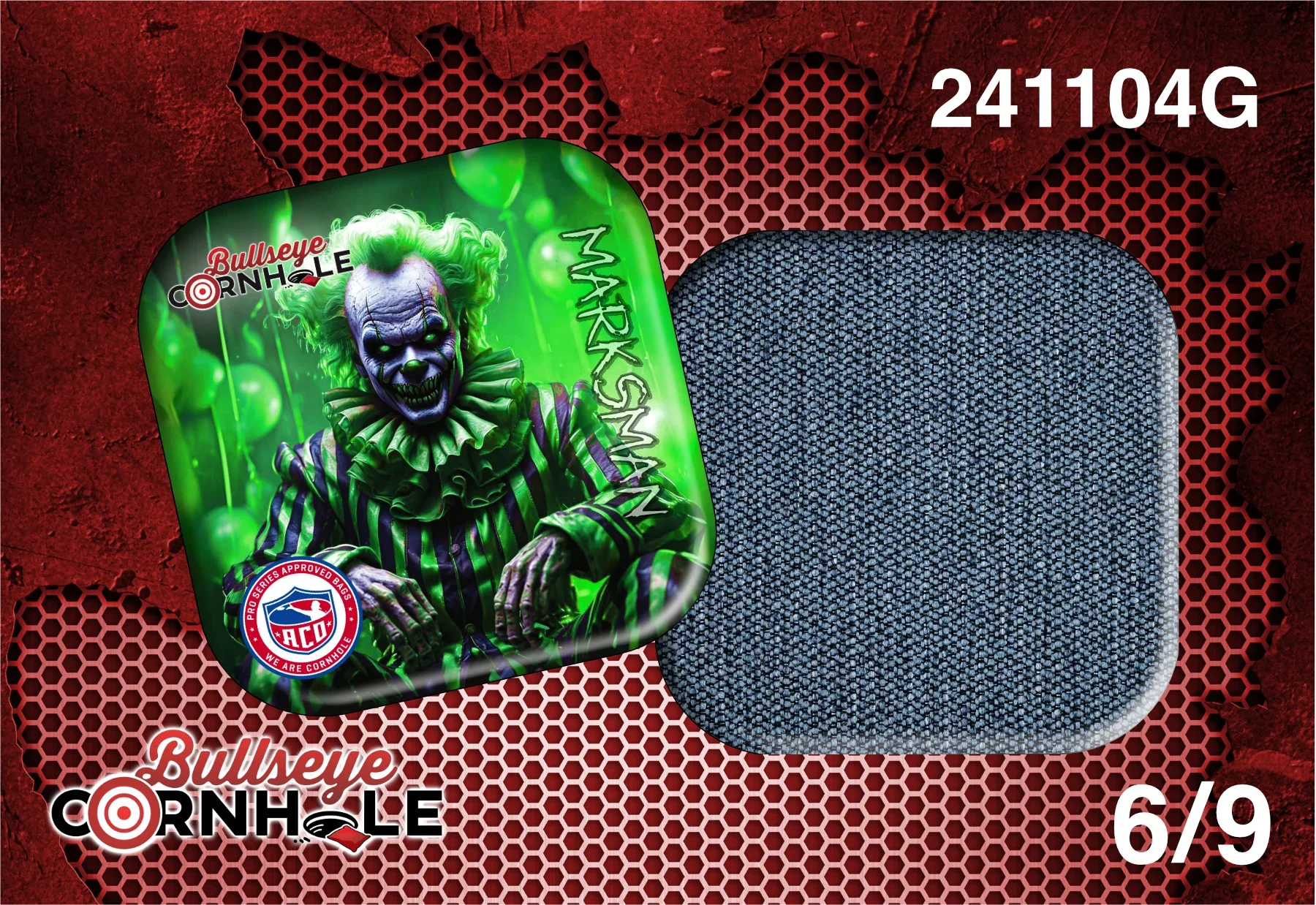 Creepy Clown Green design on Marksman bag with Indigo slow side