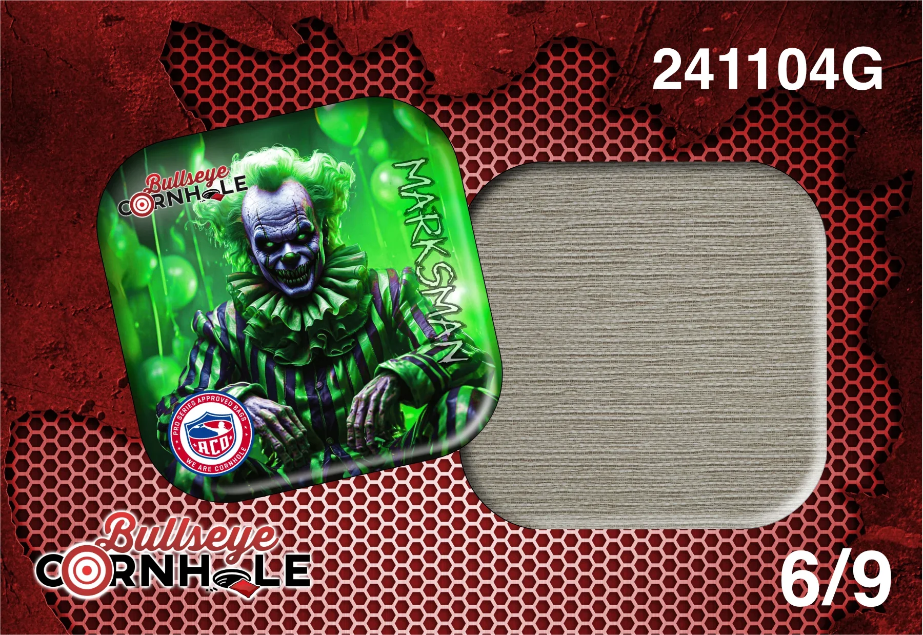 Creepy Clown Green design on Marksman bag with Natural slow side