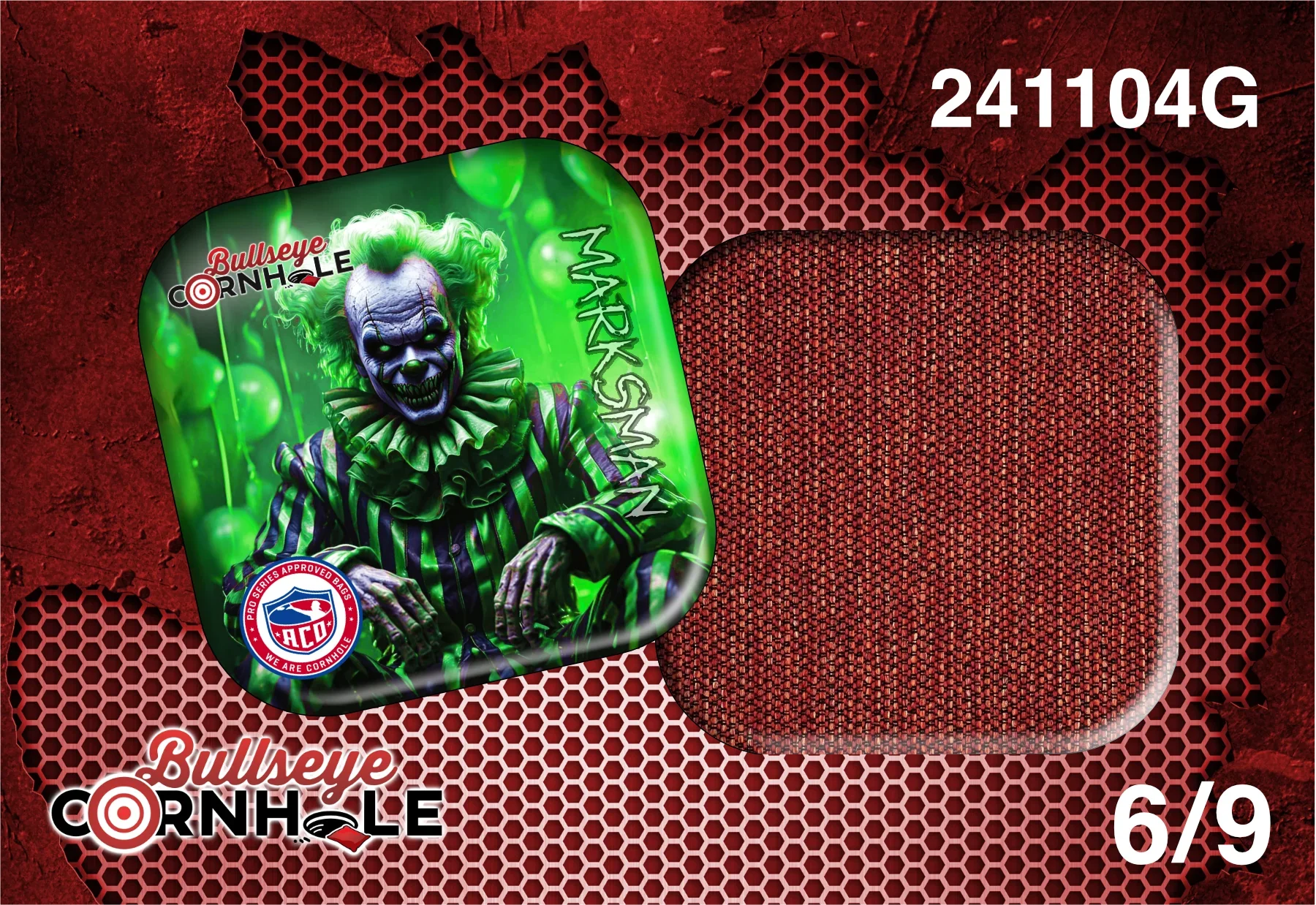 Creepy Clown Green design on Marksman bag with Red slow side