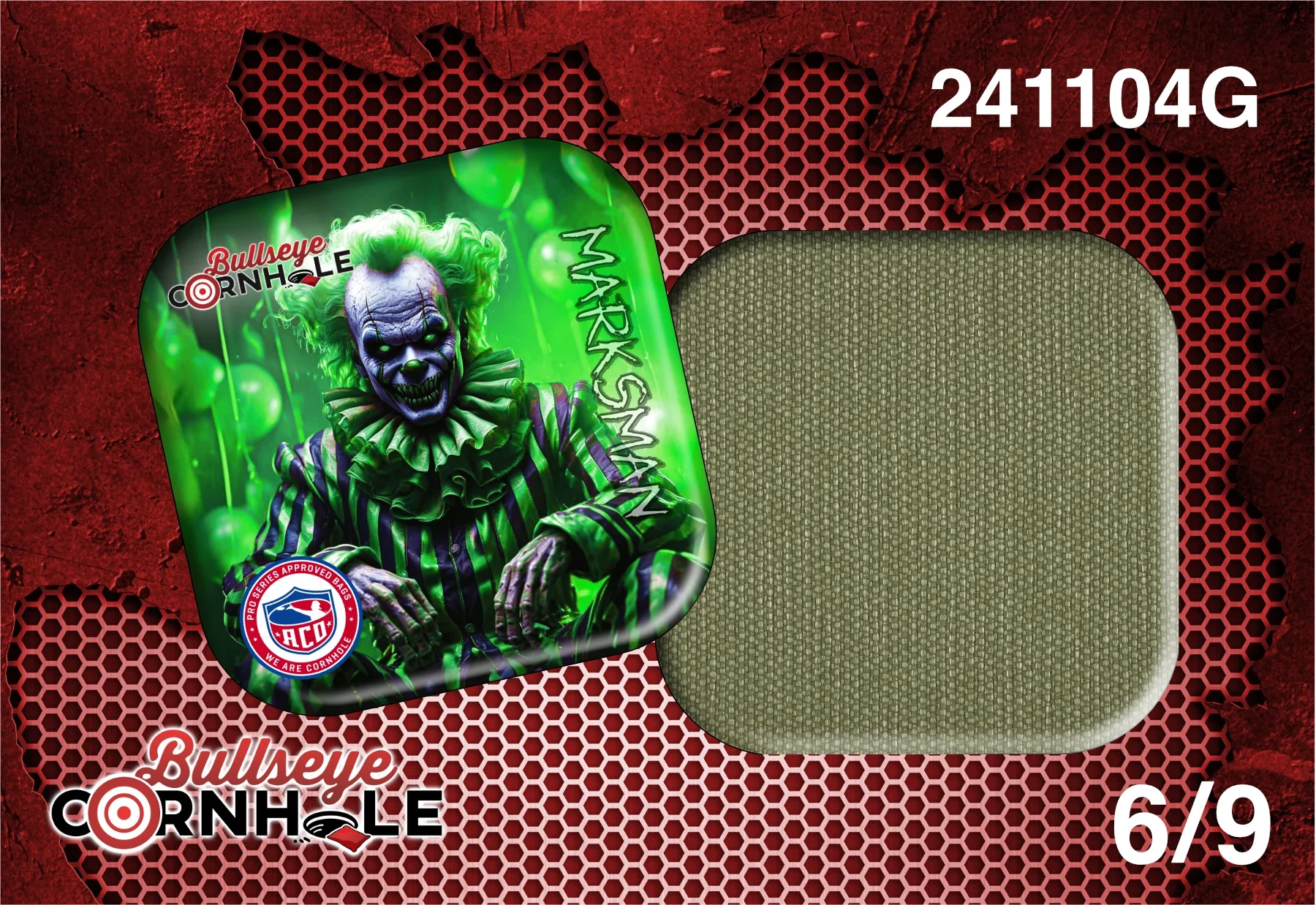 Creepy Clown Green design on Marksman bag with Sage slow side