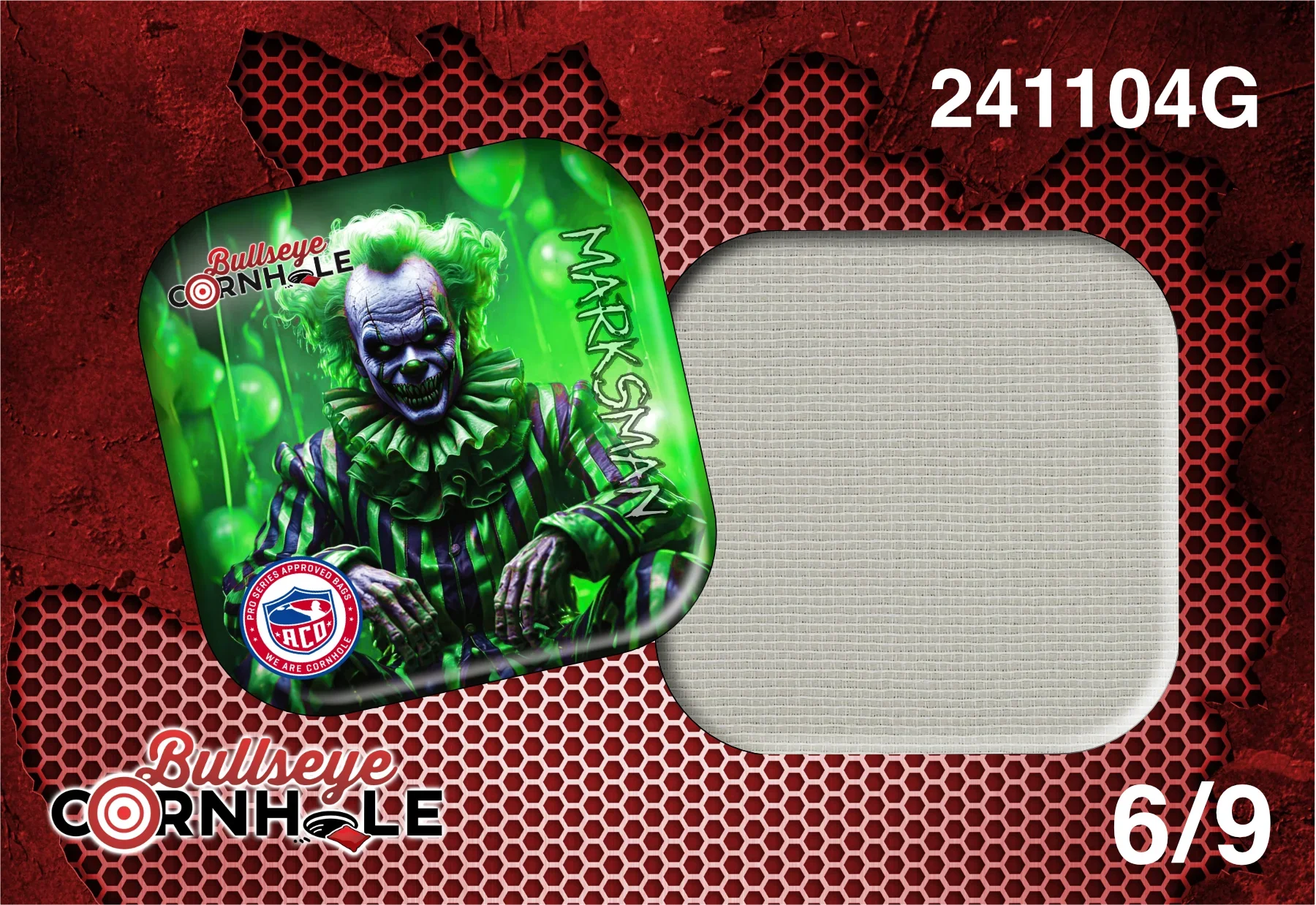 Creepy Clown Green design on Marksman bag with White slow side