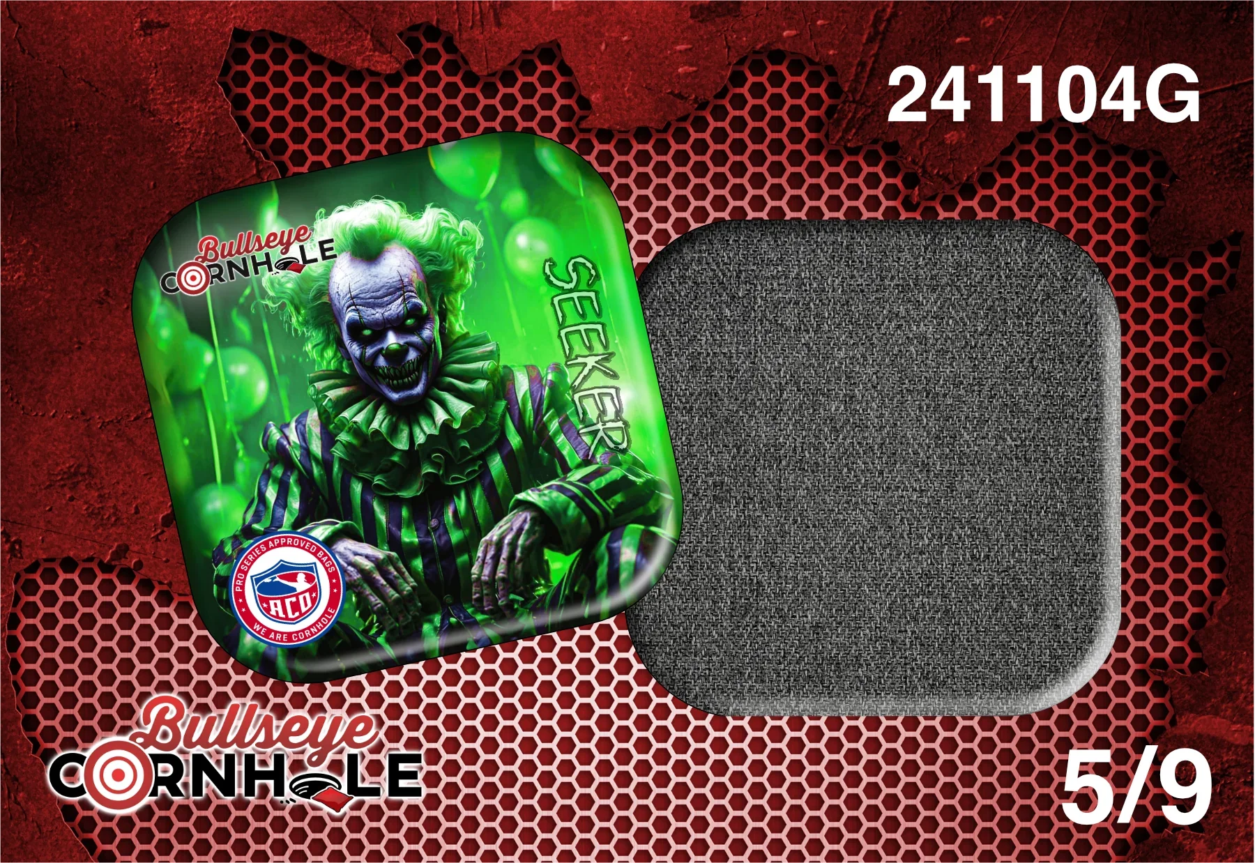 Creepy Clown Green design on Seeker bag with Black slow side