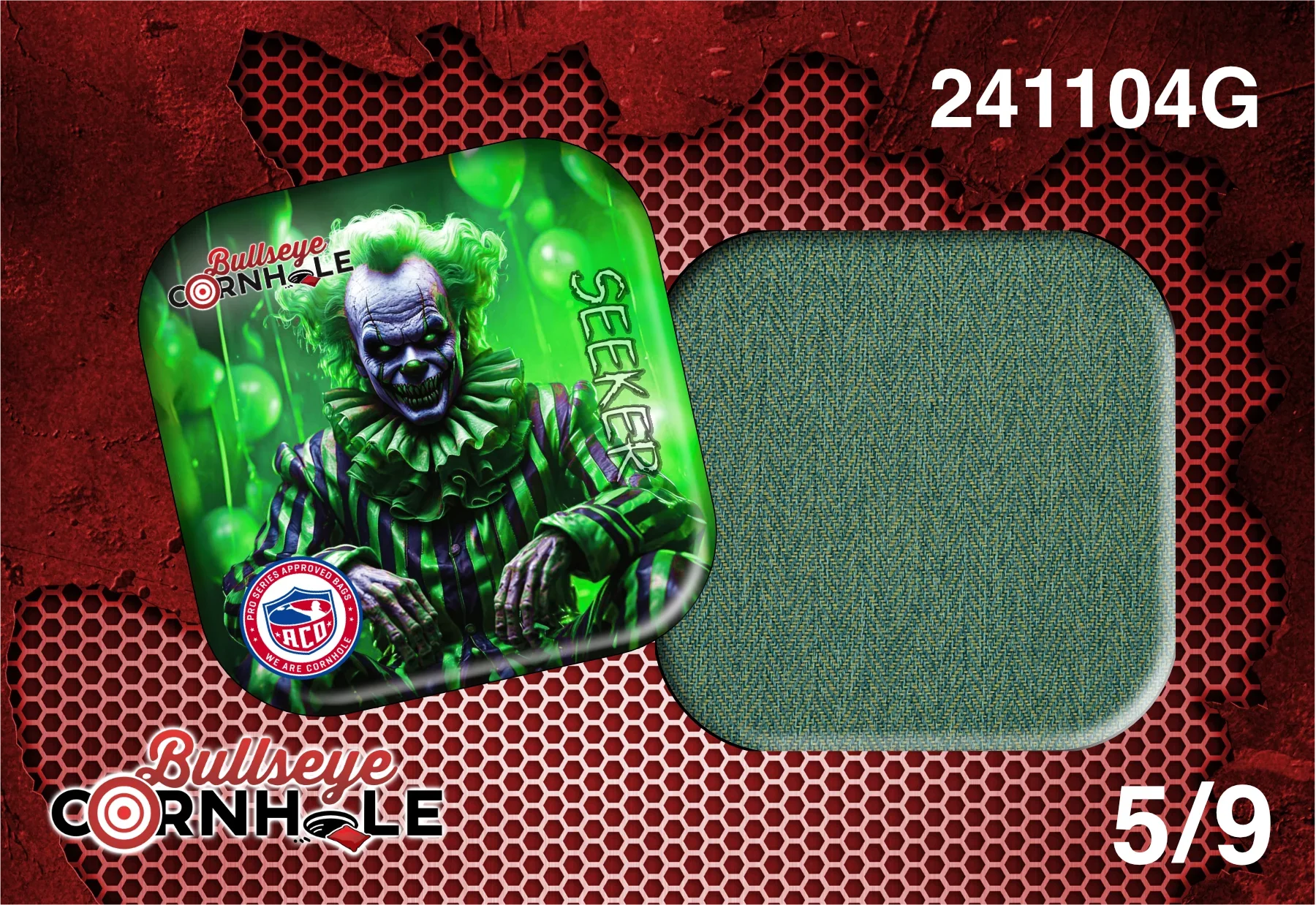 Creepy Clown Green design on Seeker bag with Blue/Green slow side