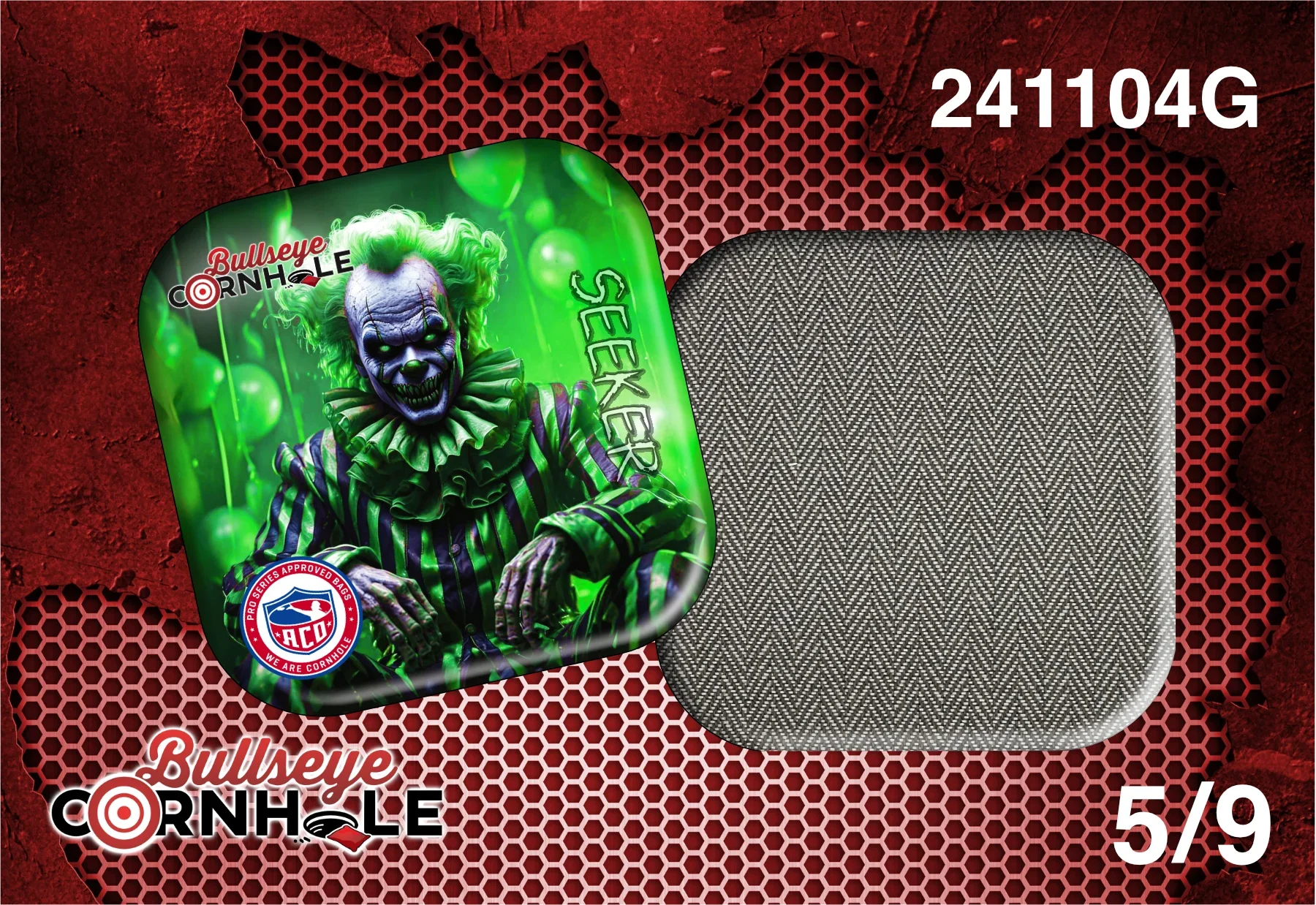 Creepy Clown Green design on Seeker bag with Brown slow side