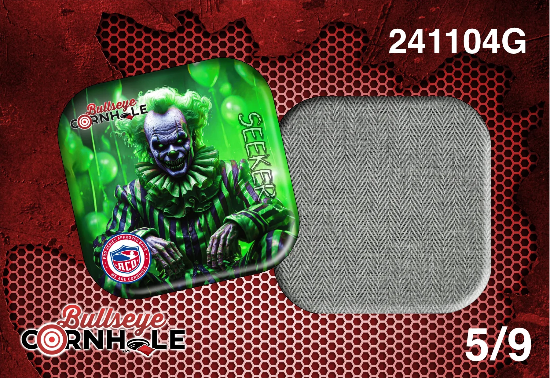 Creepy Clown Green design on Seeker bag with Greystone slow side