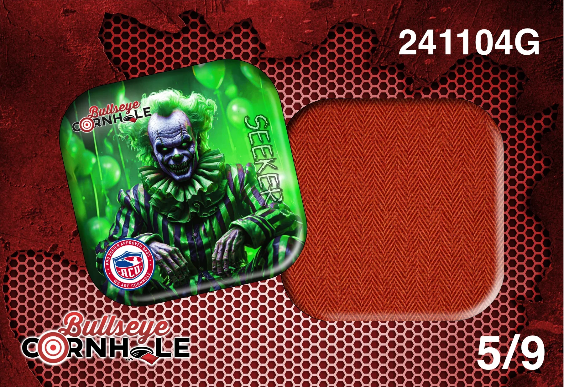Creepy Clown Green design on Seeker bag with Orange slow side