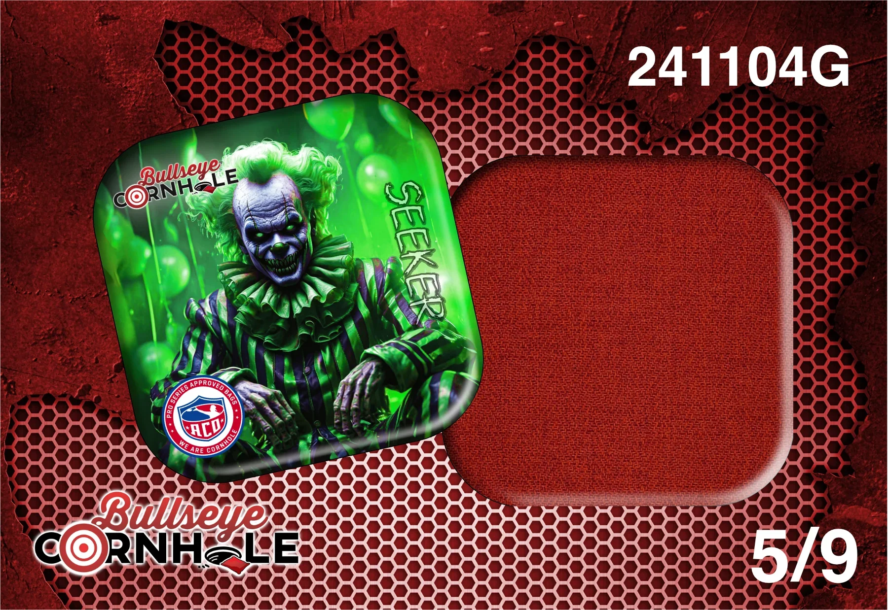 Creepy Clown Green design on Seeker bag with Red slow side