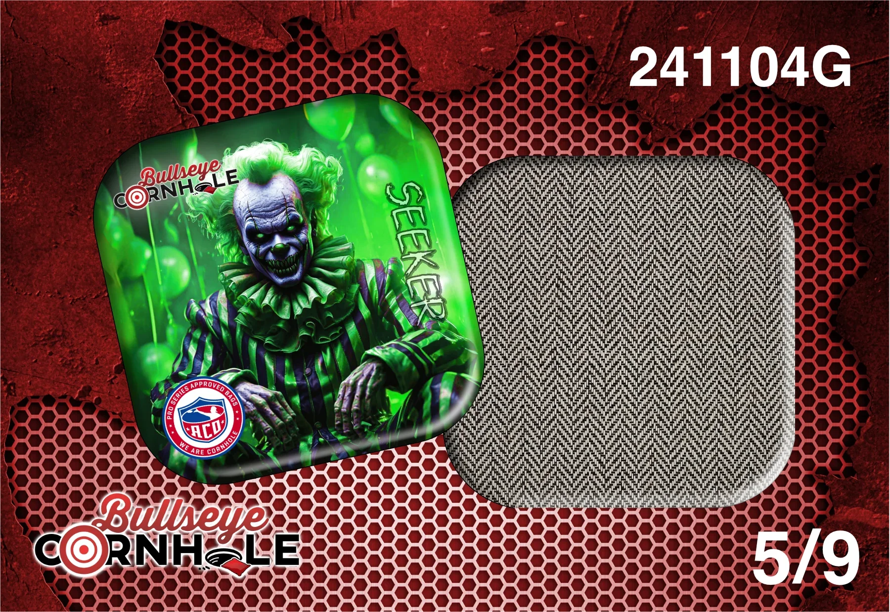Creepy Clown Green design on Seeker bag with Slate slow side