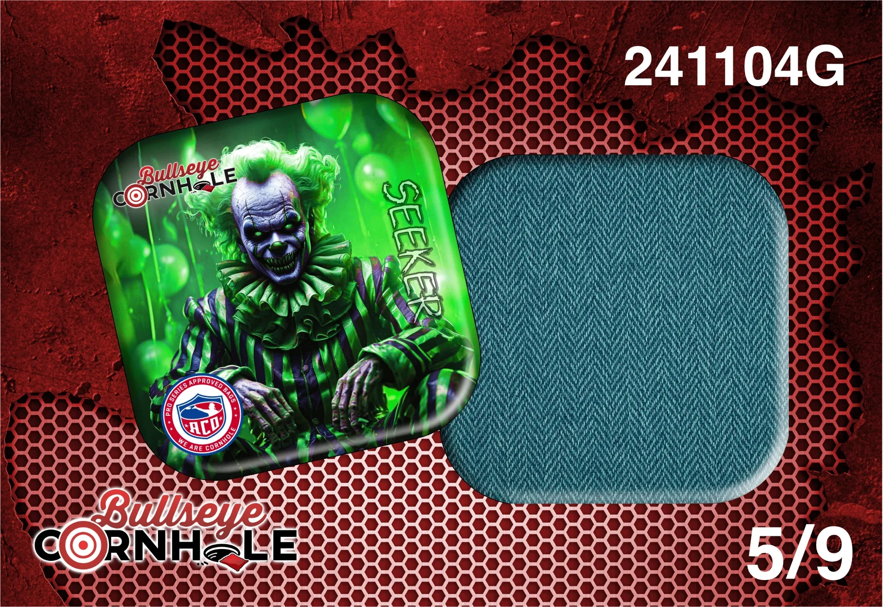 Creepy Clown Green design on Seeker bag with Teal slow side
