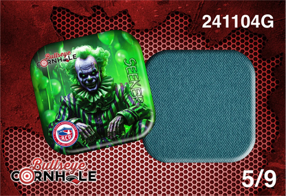 Creepy Clown Green design on Seeker bag with Teal slow side