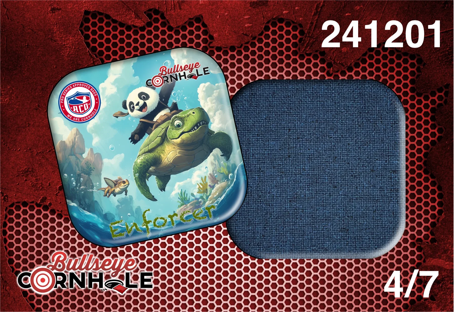Panda Riding Turtle design on Enforcer bag with Denium slow side.