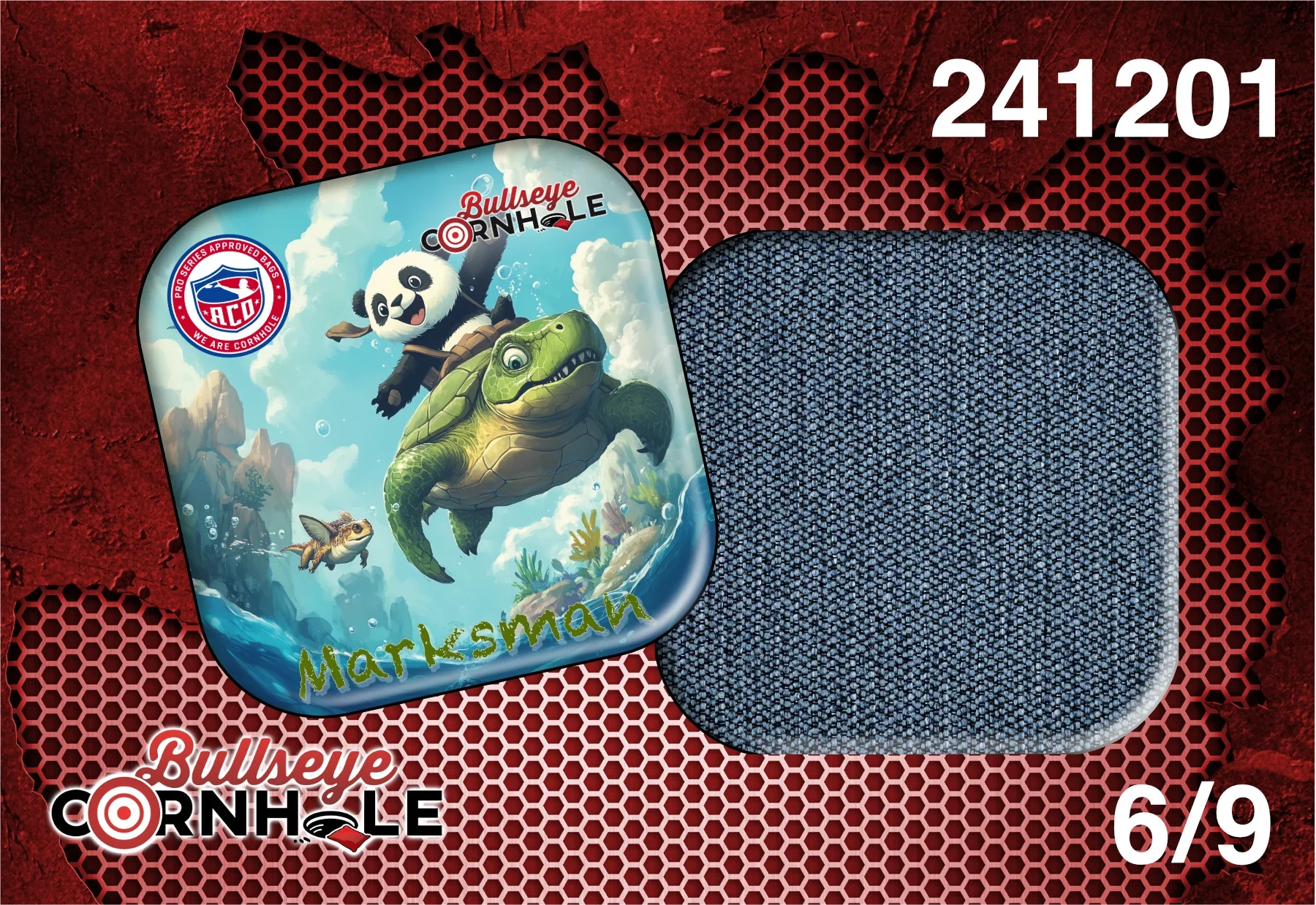 Panda Riding Turtle design on Marksman bag with Indigo slow side