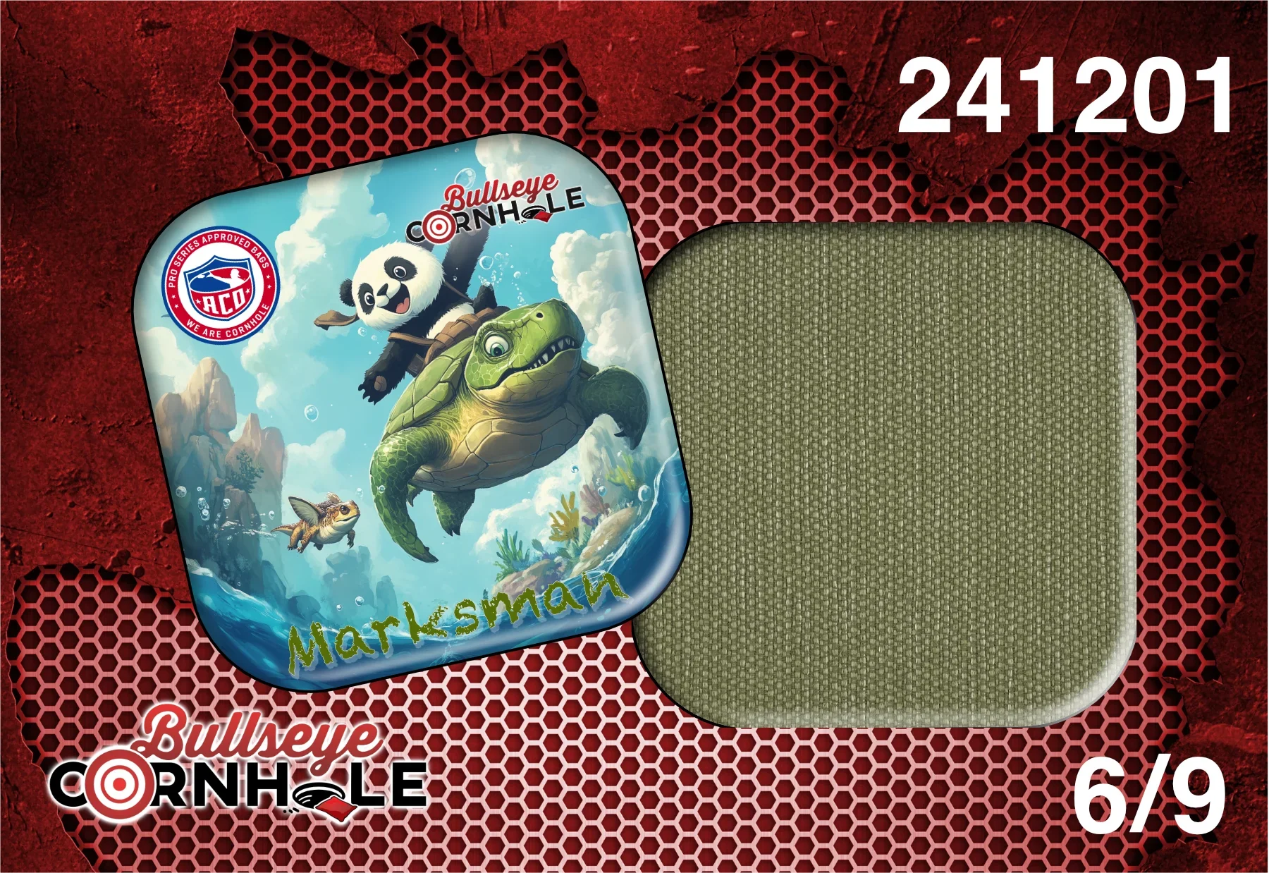 Panda Riding Turtle design on Marksman bag with Sage slow side