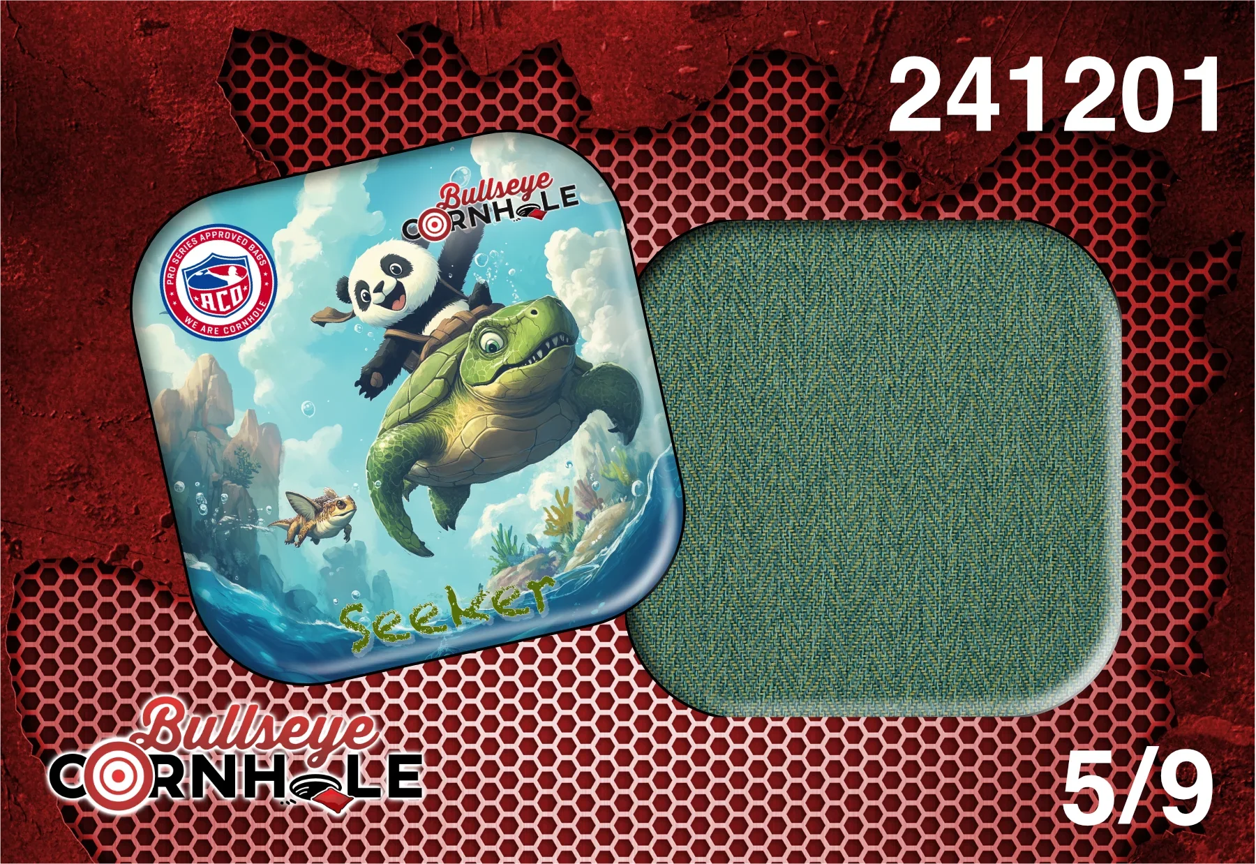 Panda Riding Turtle design on Seeker bag with Blue/Green slow side