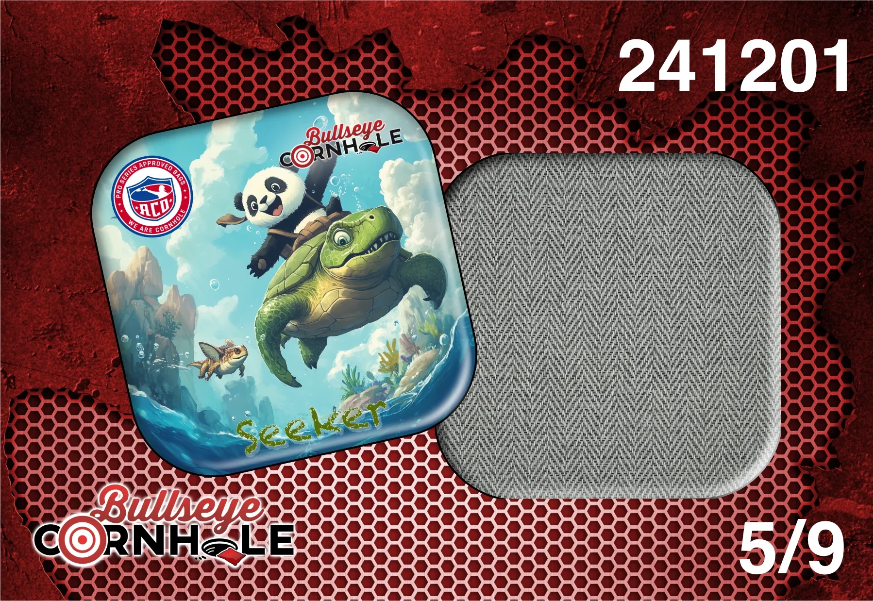 Panda Riding Turtle design on Seeker bag with Greystone slow side