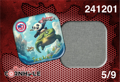 Panda Riding Turtle design on Seeker bag with Greystone slow side