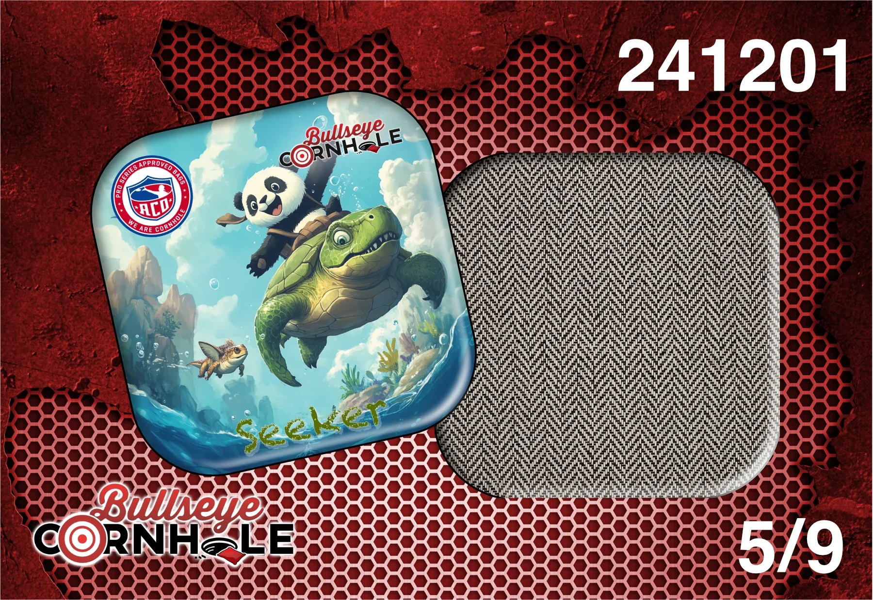 Panda Riding Turtle design on Seeker bag with Slate slow side