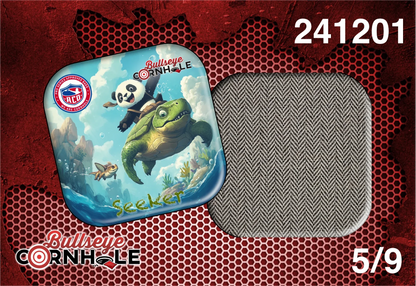 Panda Riding Turtle design on Seeker bag with Slate slow side