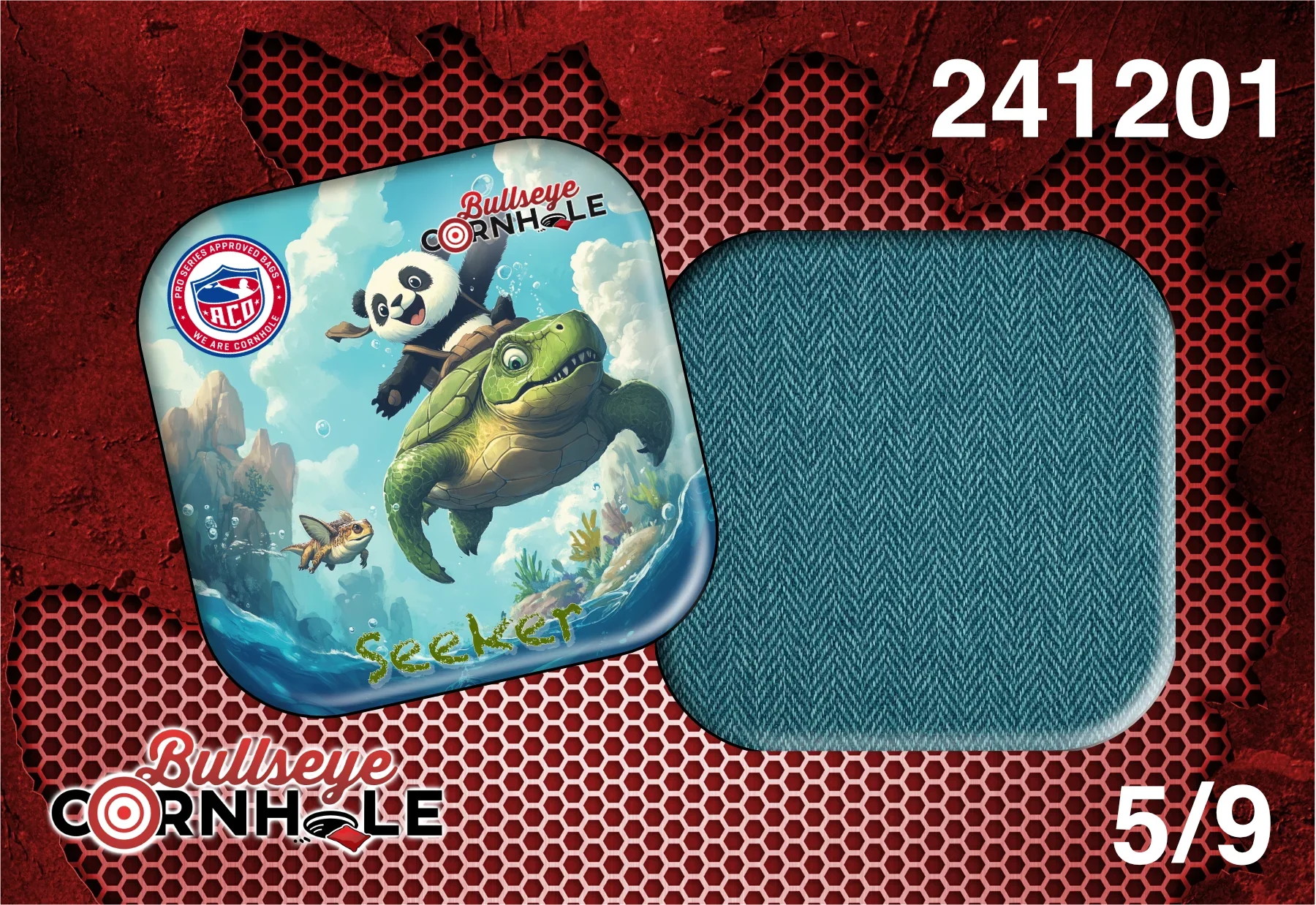 Panda Riding Turtle design on Seeker bag with Teal slow side