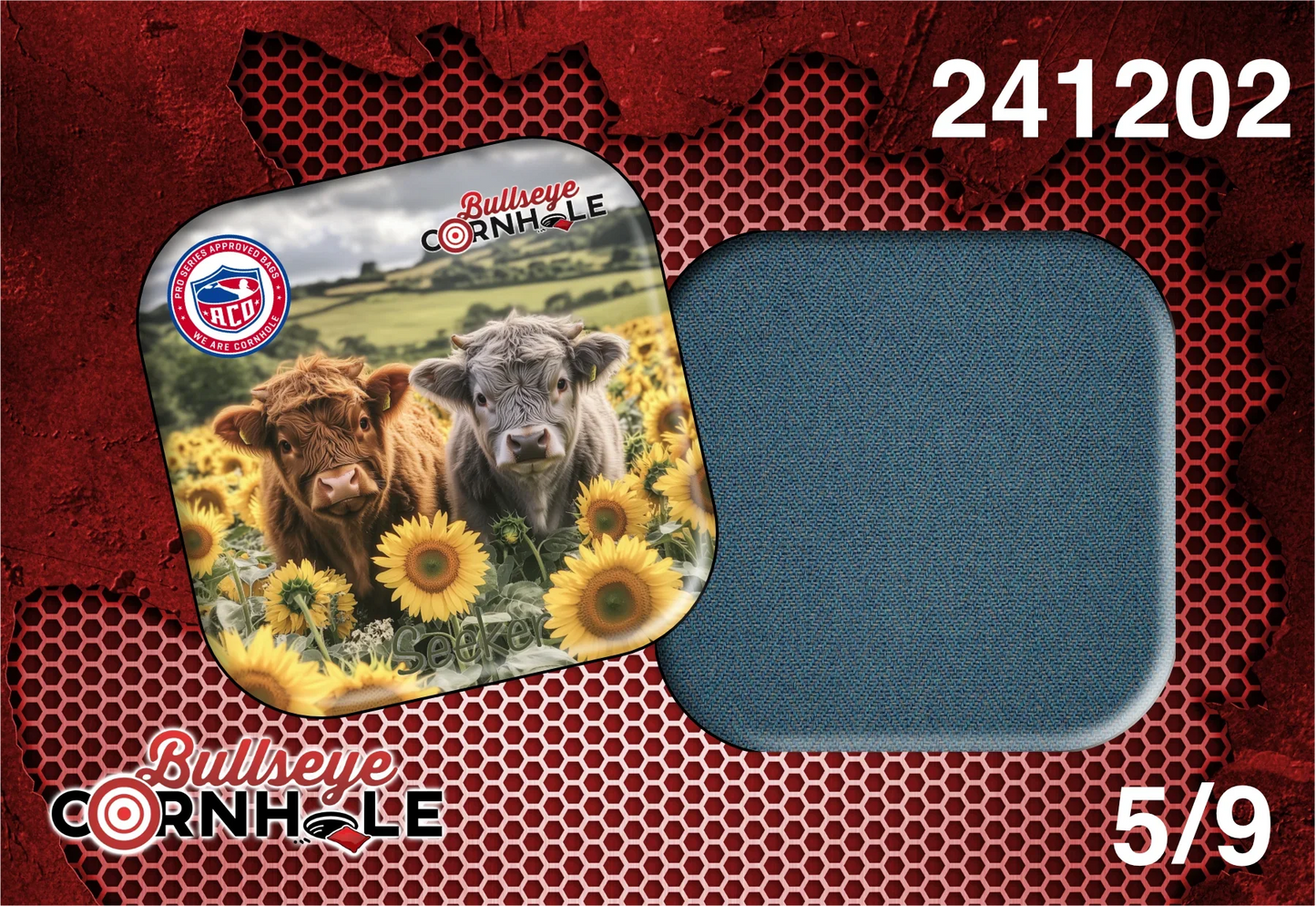 Highland Cows design on Seeker bag with Steele Blue slow side