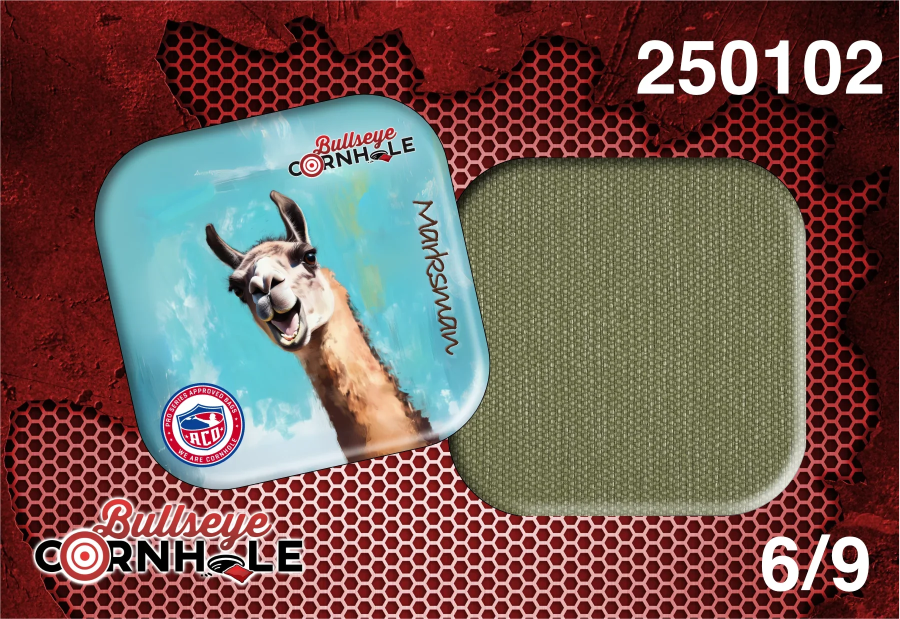 Silly Llama design on Marksman bag with Sage slow side