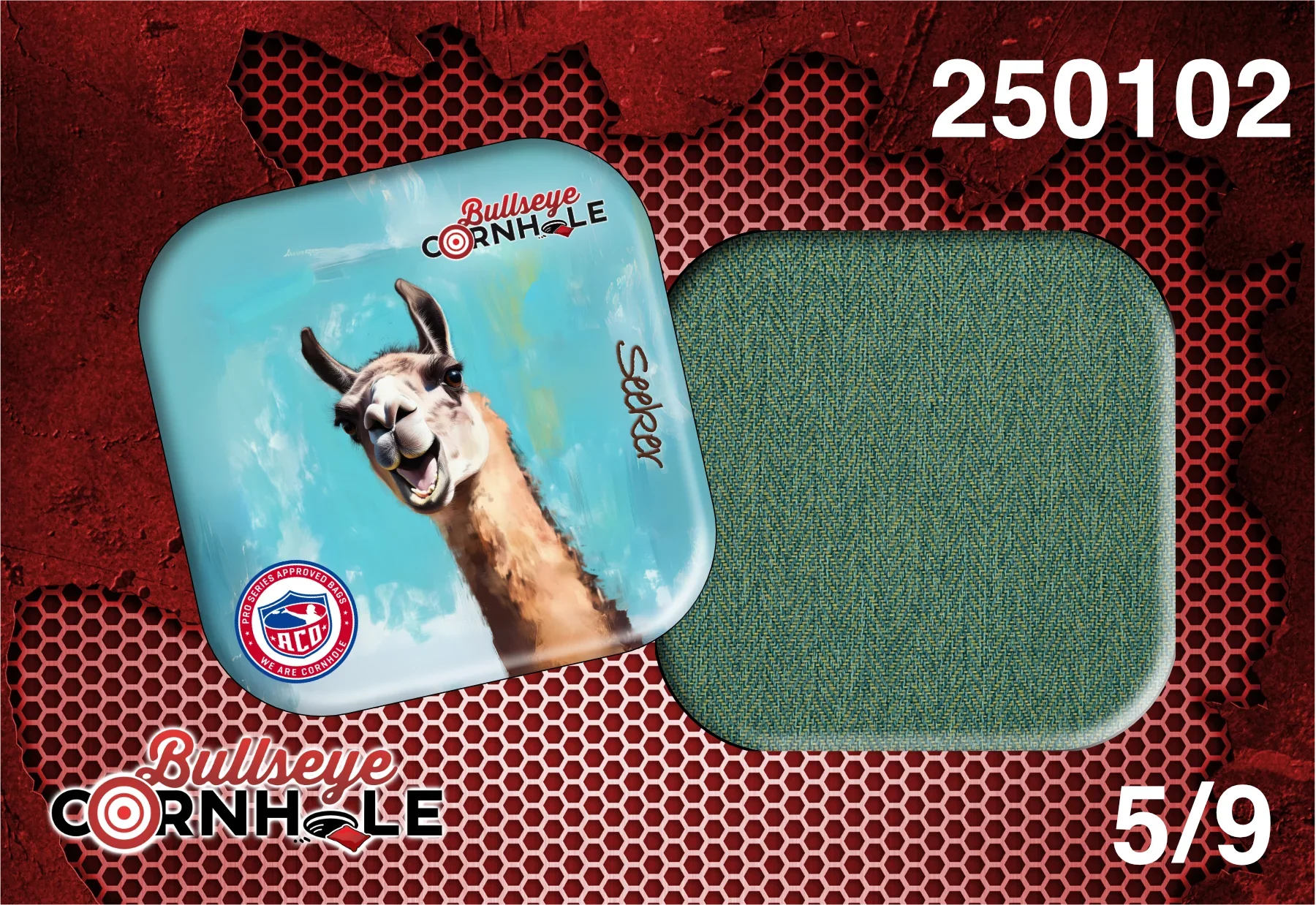 Silly Llama design on Seeker bag with Blue/Green slow side