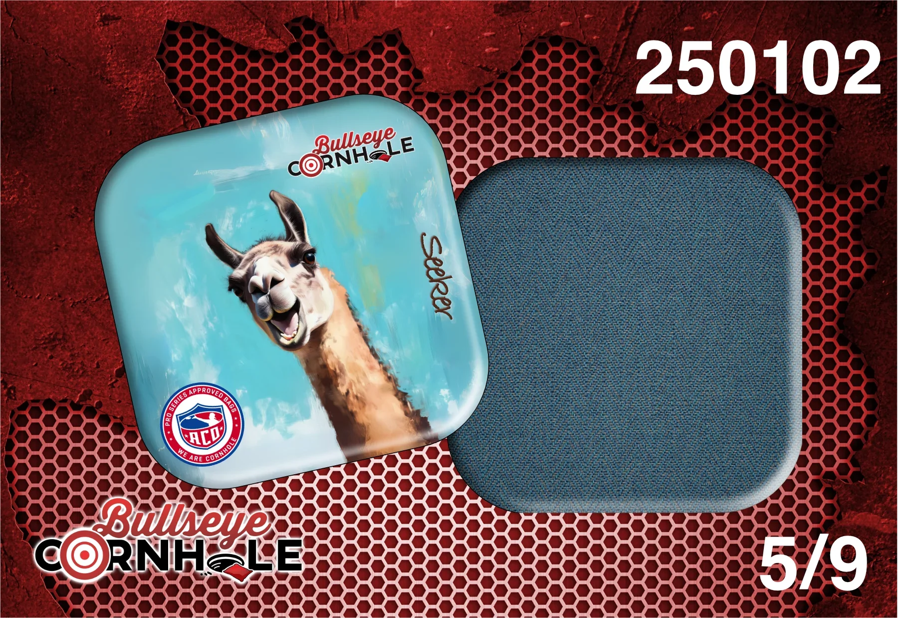 Silly Llama design on Seeker bag with Steele Blue slow side