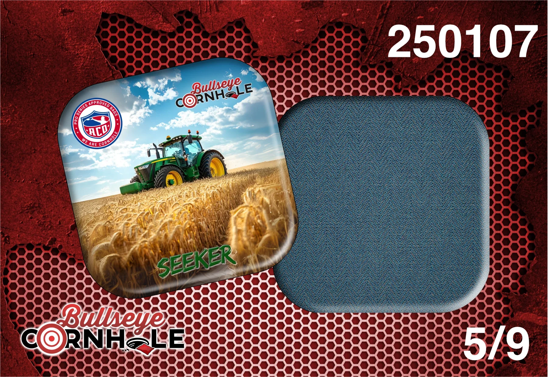 Green Tractor design on Seeker bag with Steele Blue slow side