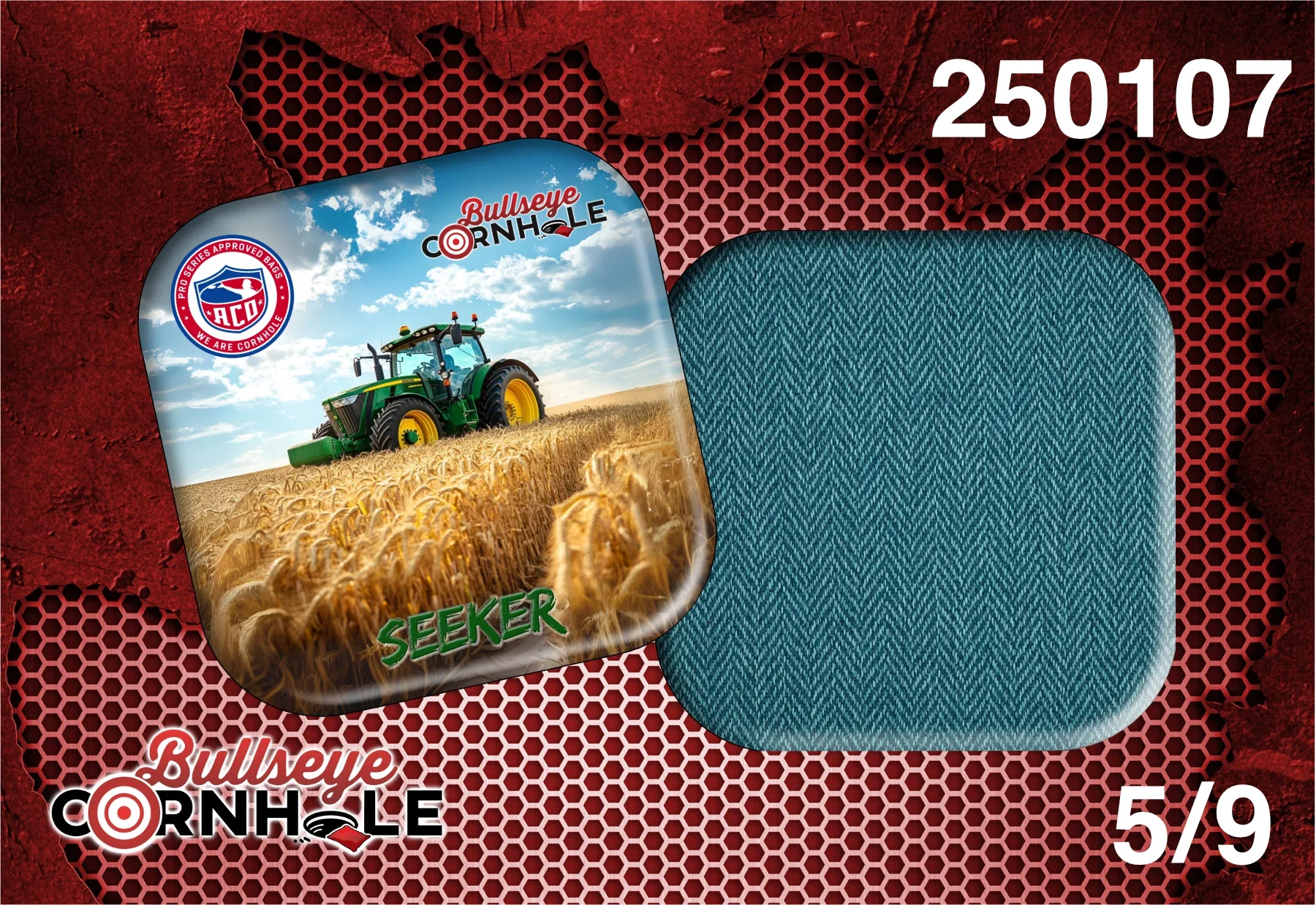 Green Tractor design on Seeker bag with Teal slow side