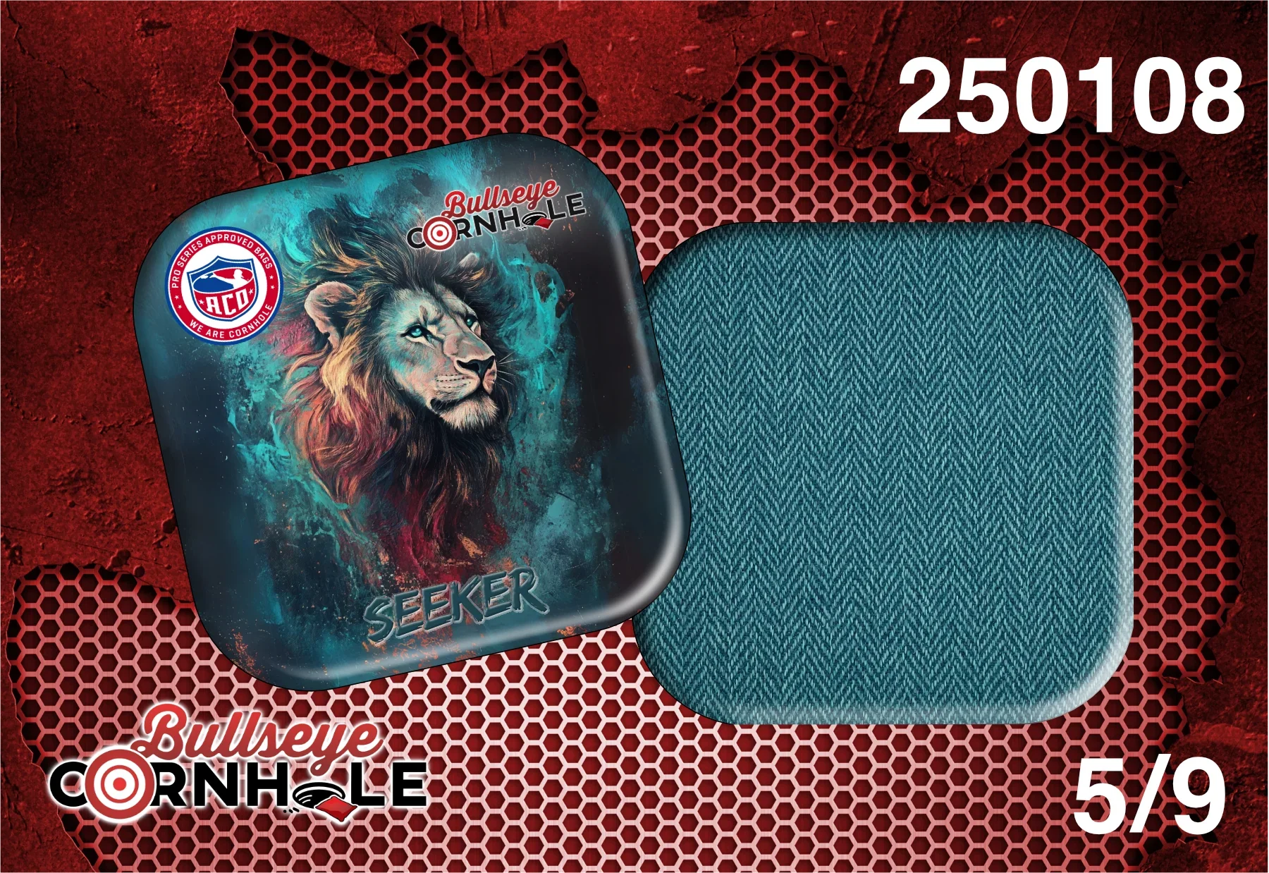 Lion In Flames design on Seeker bag with Teal slow side