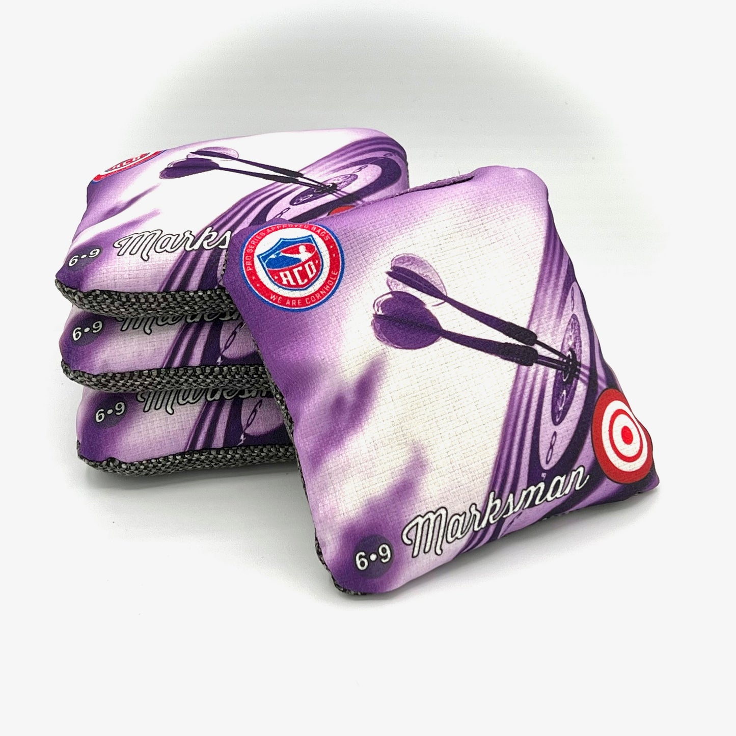 Purple Bullseye Marksman Cornhole Bag, Front Shot