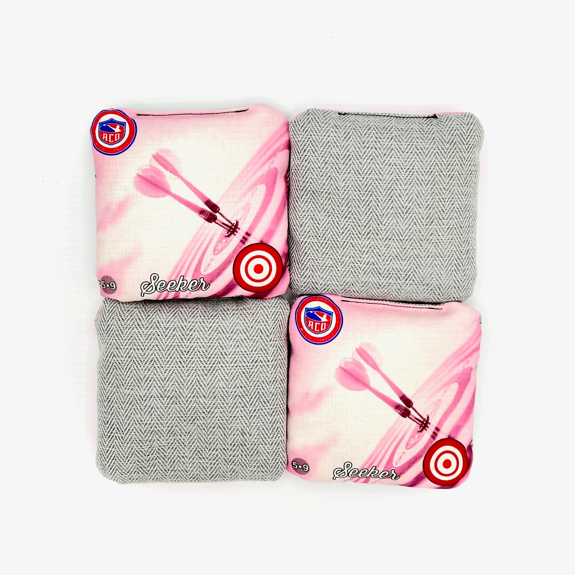 Pink Bullseye Seeker Cornhole Bag, Top Shot