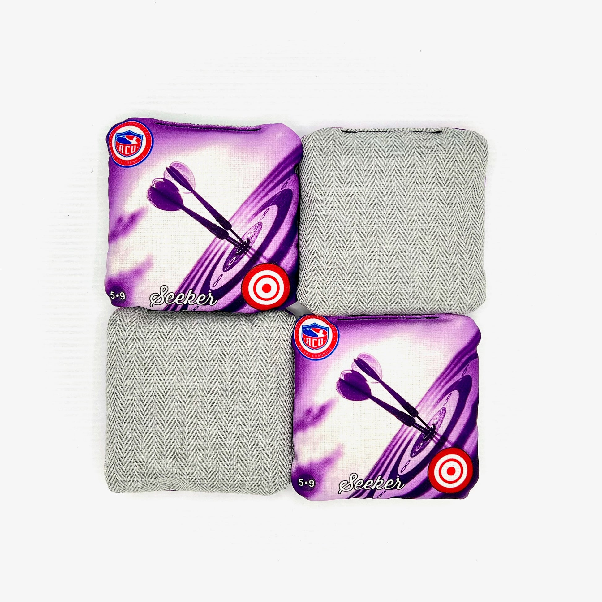 Purple Bullseye Seeker Cornhole Bag, Top Shot